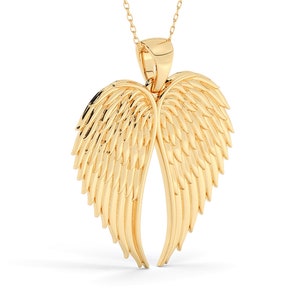 14k Gold Angel Wings Necklace / Solid Gold charm pendant
