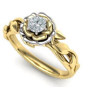 Blätter Rose Verlobungsring / Versprechensring Besetzt mit einem Diamanten von 0.30Ct
