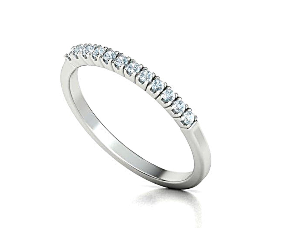 White Gold Diamond Half Eternity Ring / 14k Solid Gold Micro Pave ...