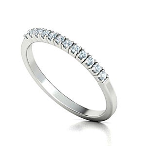 White Gold Diamond Half Eternity Ring / 14k Solid Gold Micro Pave Wedding Ring / Stacking Band