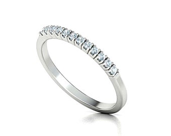 White Gold Diamond Half Eternity Ring / 14k Solid Gold Micro Pave Wedding Ring / Stacking Band