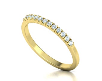 Diamond Half Eternity Ring / 14k Solid Gold Micro Pave Wedding Ring / Stacking Band