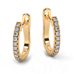 Diamant Huggie Hoop Ohrringe mit 1,5mm Diamanten/ 14K Gold Huggie Row Ohrringe / Diamant Ohrringe