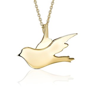 Gold Sparrow Necklace, Solid Gold Bird Pendant