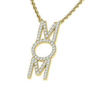Diamond MOM necklace, 14k Vertical Diamond Pendant Perfect Gift For A New Mother Or Mother Day