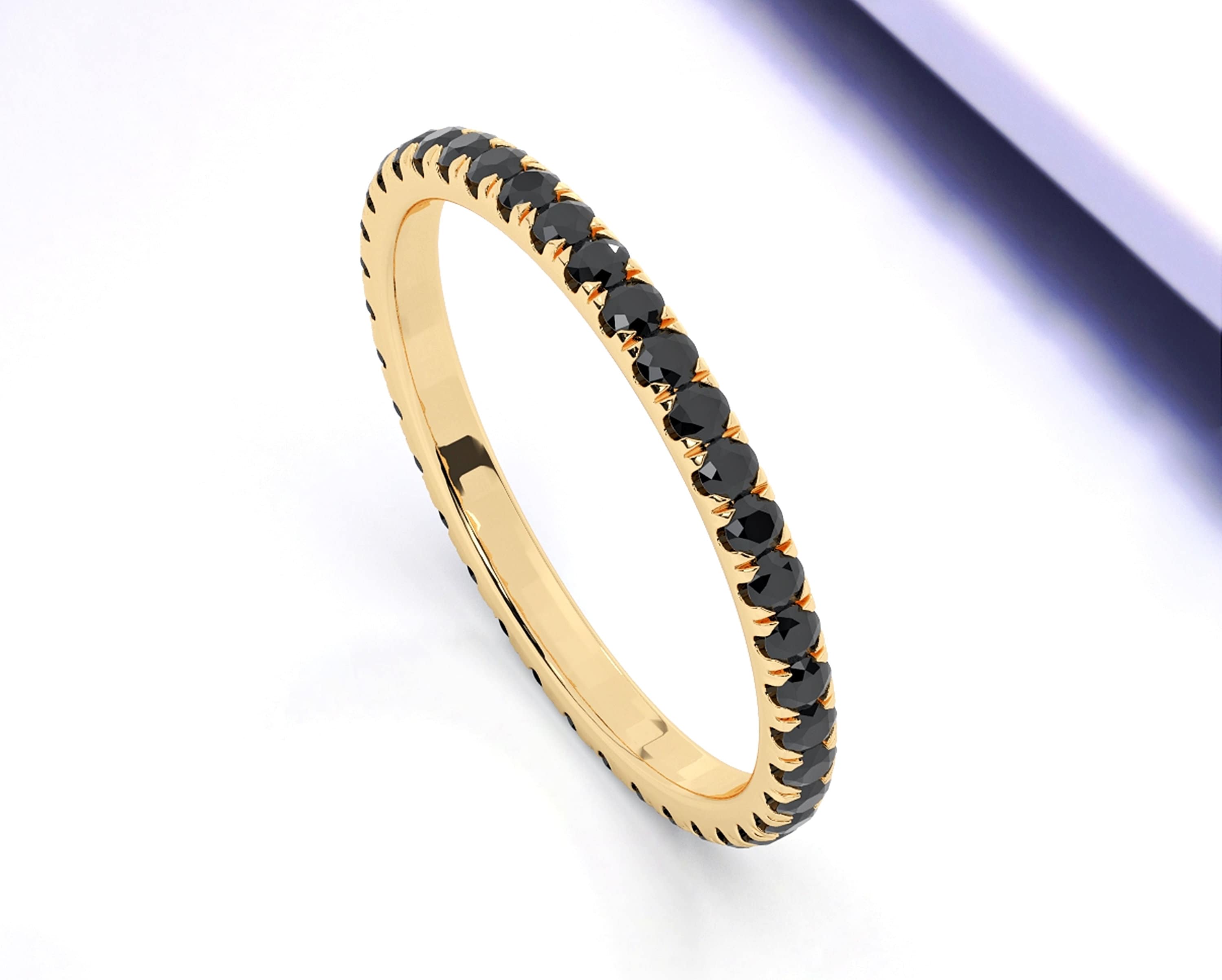 Black Diamond Full Eternity Band Ring / 14k Gold Black Diamond Micro ...