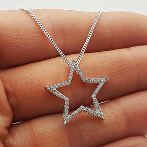 Diamond star Necklace,  14k gold star necklace, solid gold star pendant, 14k gold star Charm necklace set with 50 diamonds