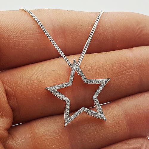 Diamond Star Necklace 14k Gold Star Necklace Solid Gold Star Etsy