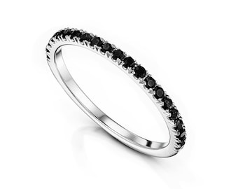 Black Diamond Eternity Band, 14k Micro Pave Half Eternity black Diamond Wedding Band