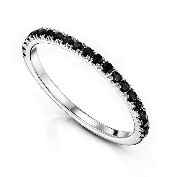 Black Diamond Eternity Band, 14k Micro Pave Half Eternity black Diamond Wedding Band