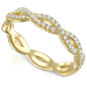 Braided Diamond wedding ring, Full Eternity Diamond Twist Infinity Wedding Band
