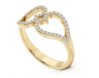 Diamond Heart Ring, 14k Solid Gold Diamond Heart Ring