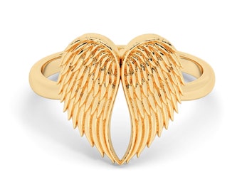 14k Gold Angel Wings Ring / Solid Gold Statement Ring