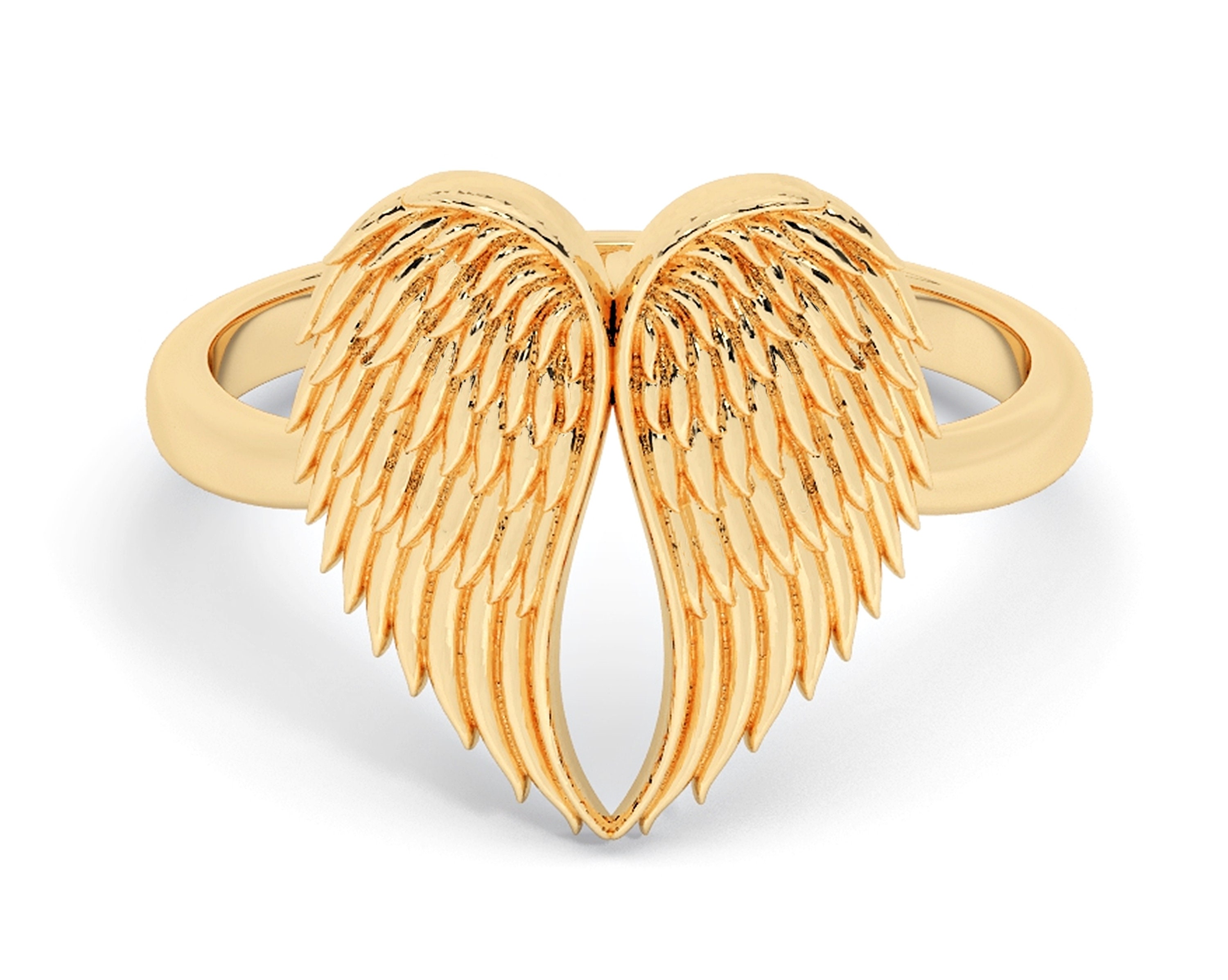 14K Yellow Gold Angel Wings Stackable Band Ring - 1CKZ6A