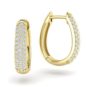Diamond Huggie Hoop Earrings / 14K Gold Huggie 3 Row Pave Earrings / diamond Earrings