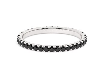 14k Black Diamond Eternity Band Ring / Gold Black Diamond Micro Pave Full Eternity Ring Set With 1.5MM Diamonds