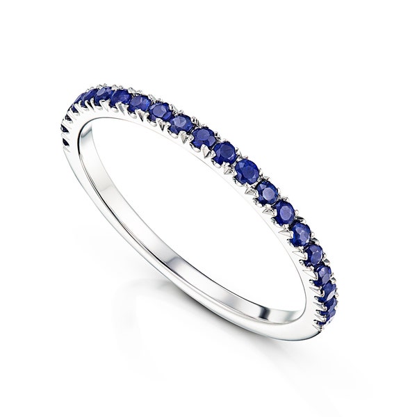 Blue Sapphire ring - Sapphire band ring - Sapphire Half Eternity Wedding Band - Eternity ring - Anniversary Rings - Stacking Sapphire ring