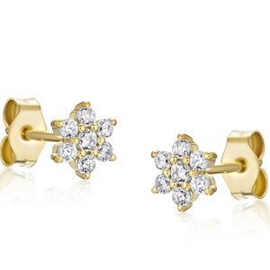 14k Diamond Stud Flower Earrings, Diamond cluster Earrings