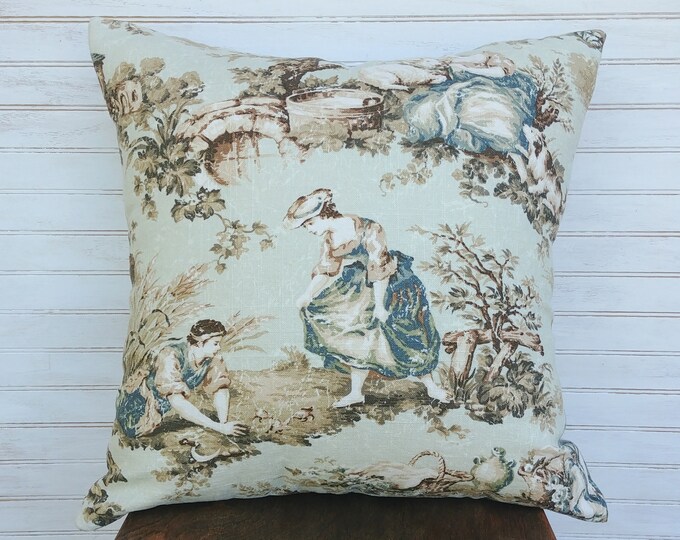 Pale Green Toile Pillow Cover Linen Cushion Cover French Etsy