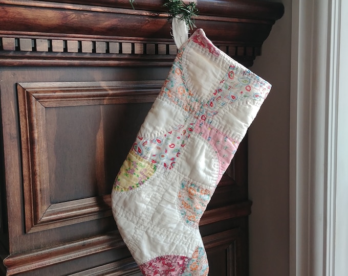 Vintage Quilt Christmas Stocking, Patchwork Upcycled Holiday Decor, Hand Quilted Stocking Etsy