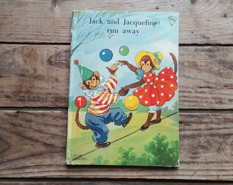 Jack and Jacqueline Run Away, a Children's Book, Vintage, from Sweden, by Lucie Lundberg, Monkey Story for Kids