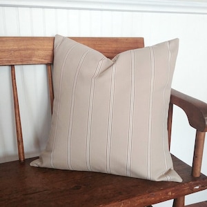 Beige striped farmhouse pillow cover, neutral beige and cream cushion cover,