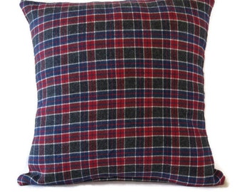 Red Plaid  Pillow Cover / Tartan Navy Vintage Fabric Cushion Cover /  Handmade Cabin Decor Pillow Cover / Cottage/Farmhouse Cushion/