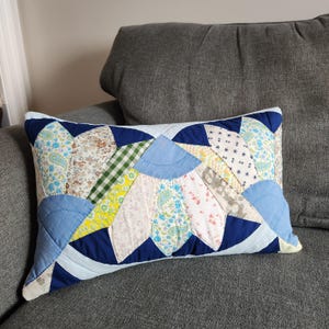 Housse de coussin matelassée, housse de coussin lombaire patchwork bleu marine, 30 x 50 cm ou 30 x 45 cm