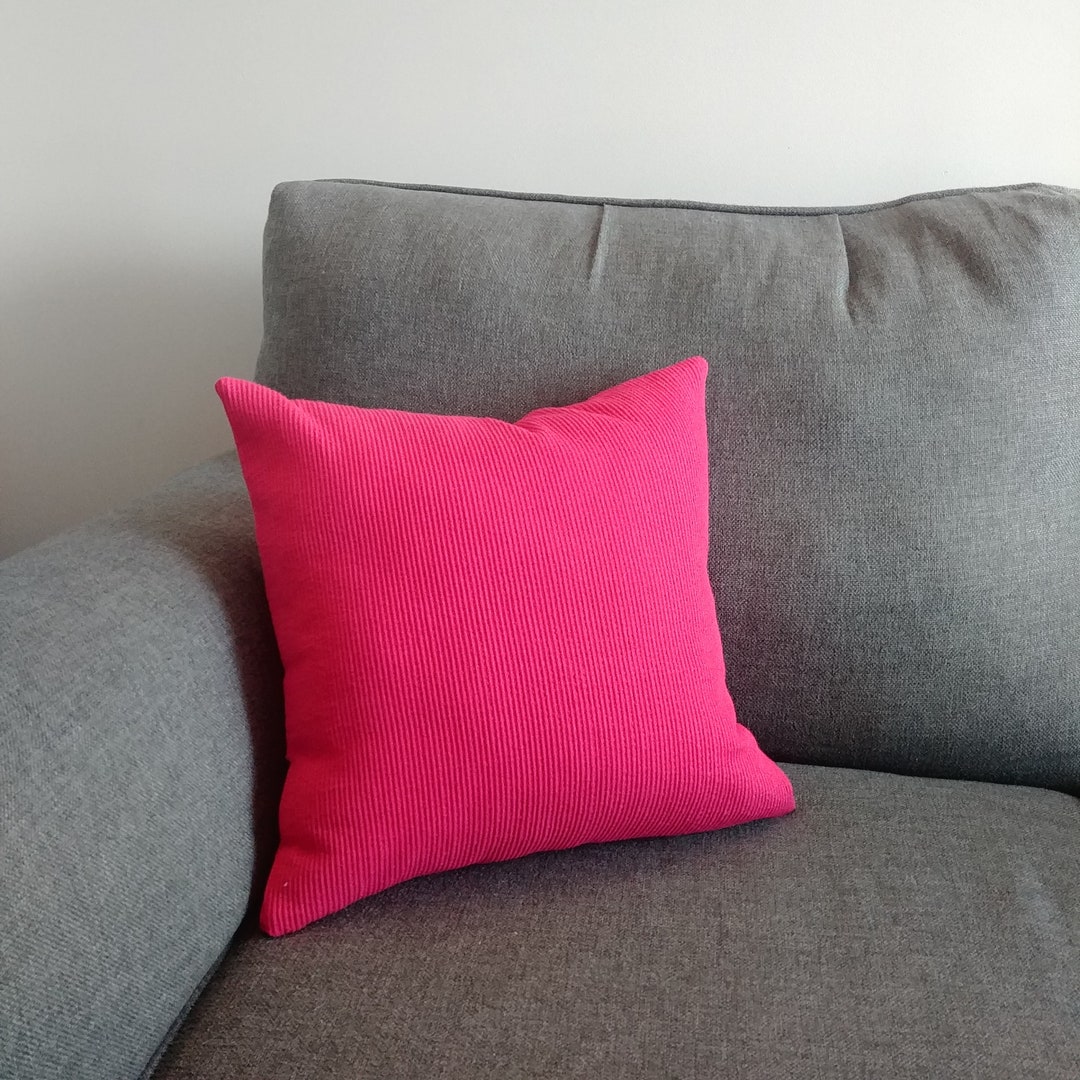 Hot Pink Pillow Cover With Ribbed Texture, Deep Pink Cushion Cover With