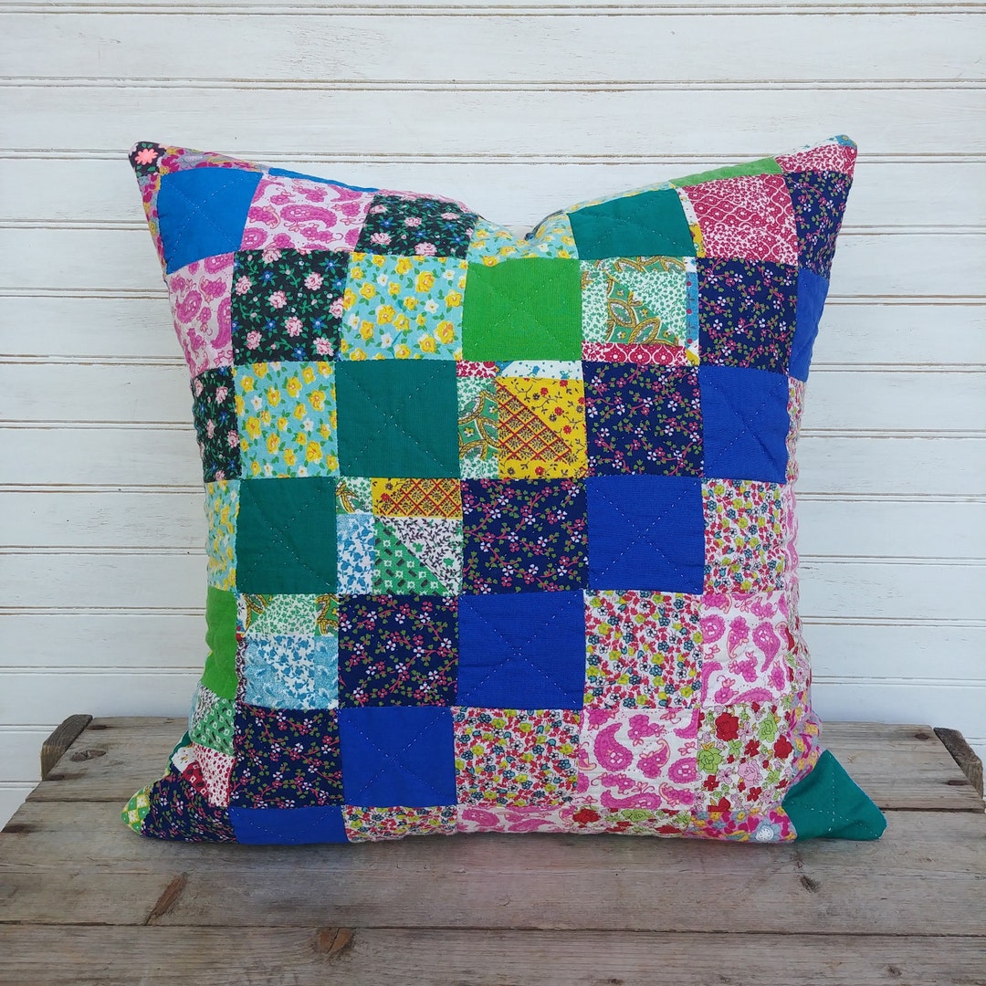 Upcycled Quilt Pillow Cover Old Quilts Cushion Cover Cottage Etsy