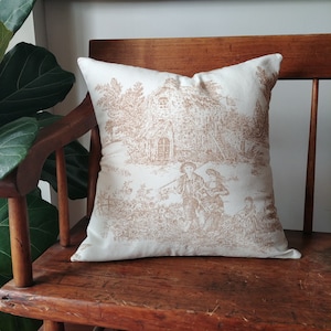 Beige Brown Toile Pillow Cover, French style decor cushion cover, Custom Sizes