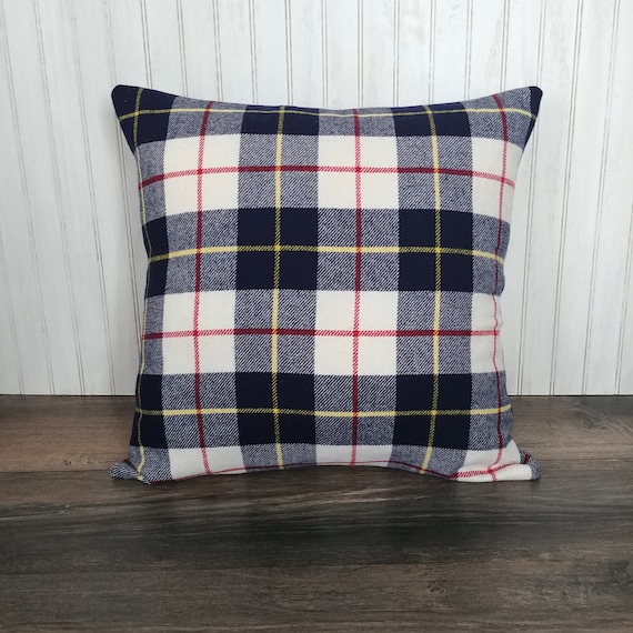 Navy and cream plaid pillow cover wool Gray & Rust Plaid Pillow Cover Plaid
