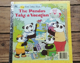 The Pandas Take A Vacation, a Big Little Golden Book, by Betsy Maestro, vintage 1980s