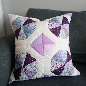 Patchwork Pillow Cover in Lavender, Purple, Quilted Easter Cushion Cover 20 x 20 inch