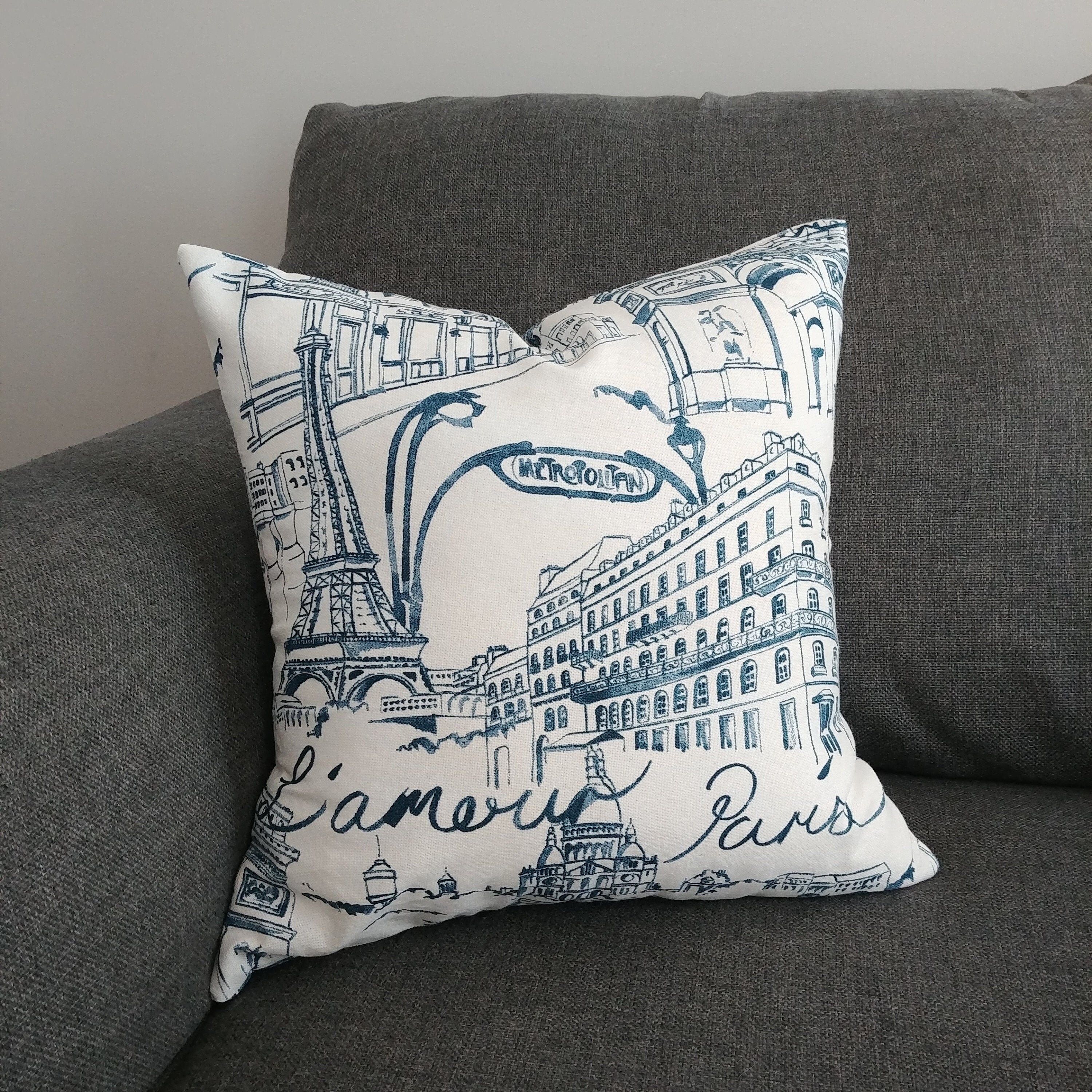 Paris Blue Shopping Spree Fashion Bonjour Throw Pillow – Ink and Rags