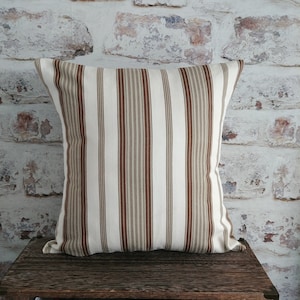 Farmhouse Pillow Cover , Striped Taupe, Brown and Cream Cushion Cover,  Neutral Decor, Fall Accent Pillow, Rustic Toss Cushion
