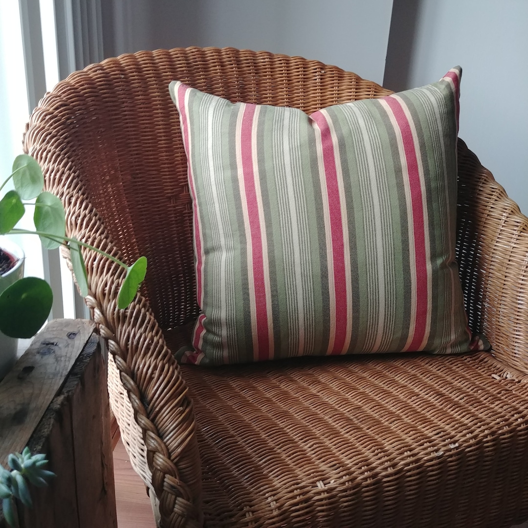 Olive Green and Red Striped Pillow Cover Primitive Cushion Etsy