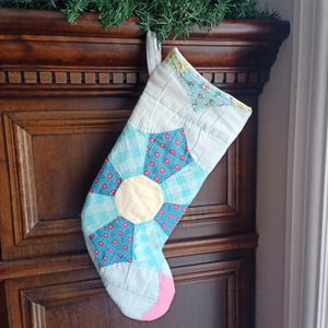 Bas de Noël courtepointe en patchwork bleu pâle, 18 pouces, décoration des Fêtes