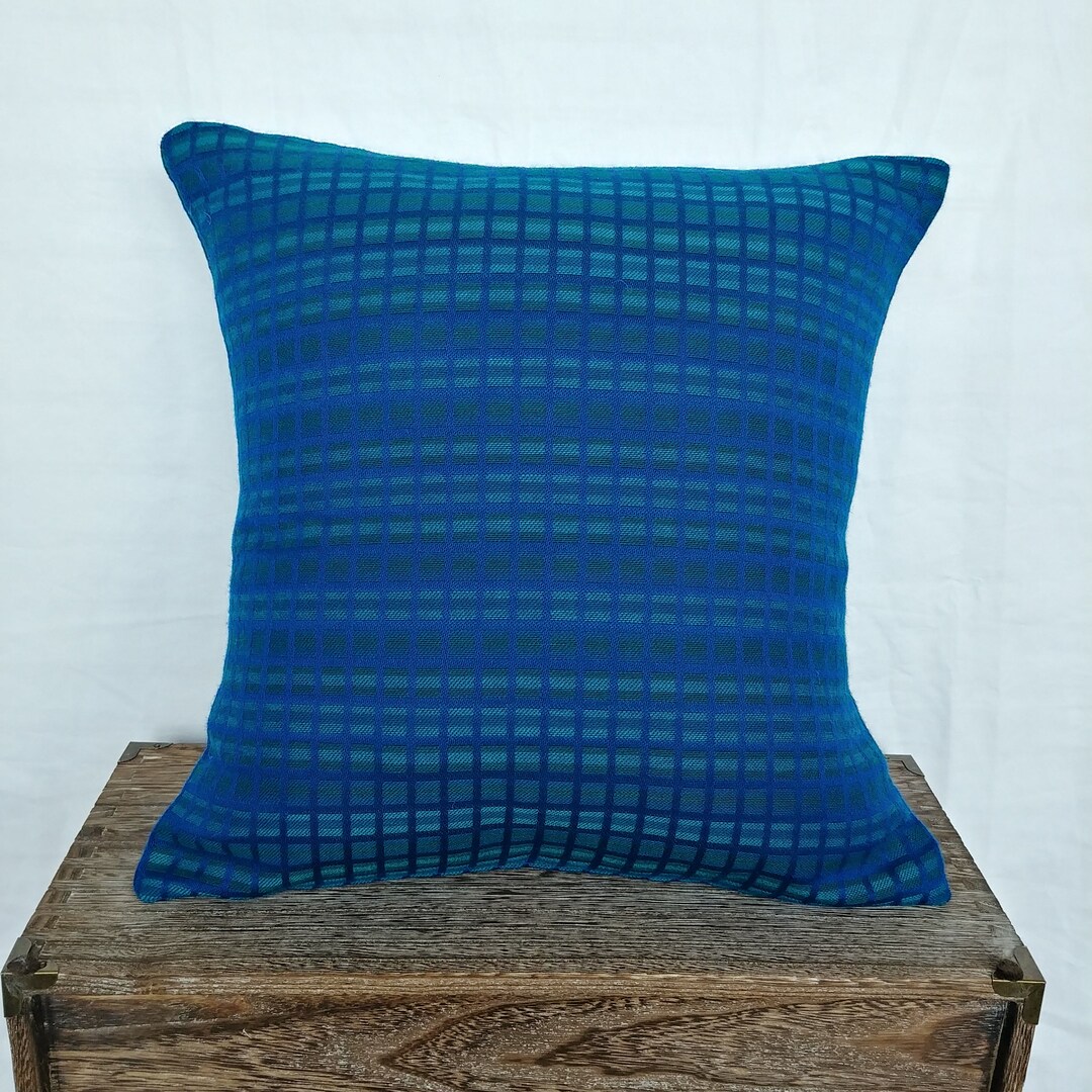 Royal Blue Pillow Cover/ Cobalt and Teal Plaid Cushion Cover/ Etsy