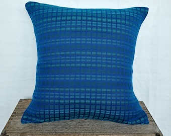 Royal Blue Pillow Cover/ Cobalt and Teal Plaid Cushion Cover/ Handmade 16x16 inch tartan in blue and green