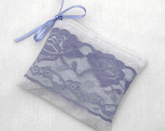 Lavender Sachet, White Cotton and Lilac Lace , Dried Lavender in Small Bag, Scented Mini Bag  Dried Herbs, wedding and shower favors