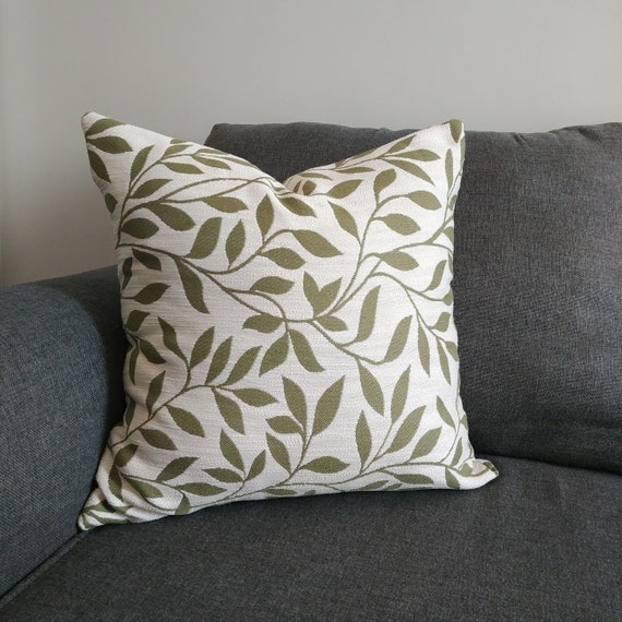 Olive and Cream Pillow Cover With Botanical Pattern Leaf Print Cushion Cover in Moss Green and off White Etsy