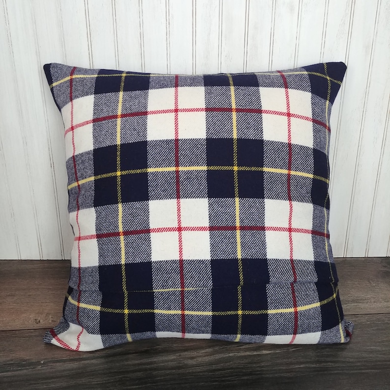 Navy and cream plaid pillow cover wool look red and blue Etsy