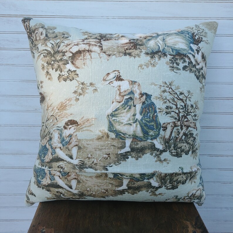 Pale Green Toile Pillow Cover Linen cushion cover French Etsy