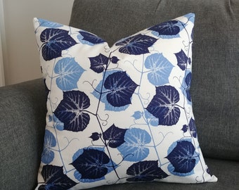 Navy and White Botanical Pillow Cover, Leaf Print Cushion Cover in Periwinkle Blue