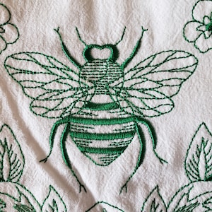 Honey Bee embroidered Muslin Flour Sack Tea Towel - 27&quot; x 27&quot; Four available colors, 1 with hanging tab