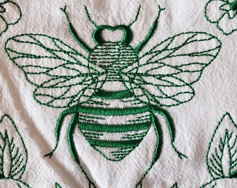 Embroidered Honey Bee Tea Towel – Cotton Flour Sack, 27" x 27"