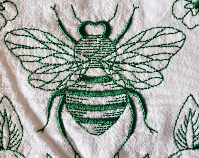 Embroidered Honey Bee Tea Towel – Cotton Flour Sack, 27" x 27"