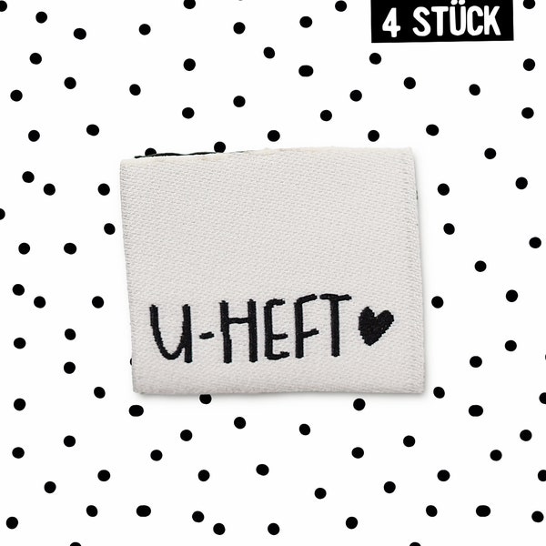 Folding woven label *U-Heft* white - pack of 4