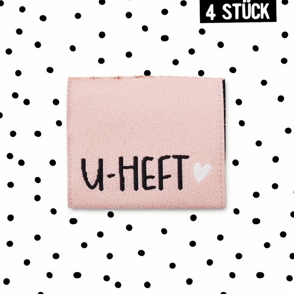 Folding woven label *U-Heft* pink - pack of 4